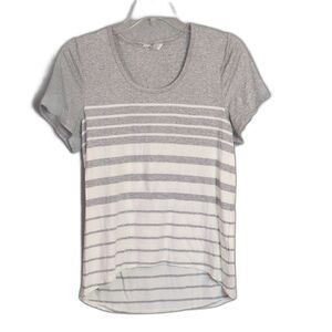Athleta Gray White Stripe Hi Lo Tee Stretch Women's L